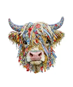Faux Patchwork Highland Cow Ready To Press Heat Transfer 11"