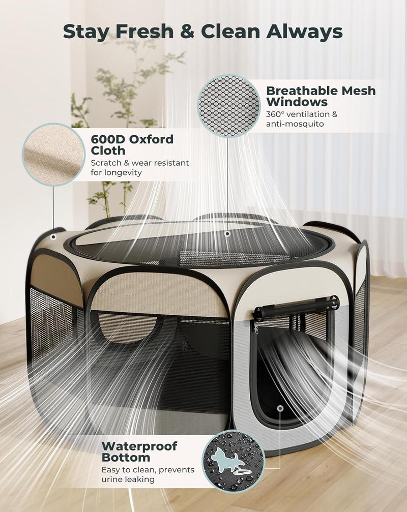PAWGIANT Cat Playpen, Large Portable Puppy Playpen, Indoor & Outdoor 2-in-1 Pop-up Dog Pet Tent Portable Mesh Playpen, 2-Room Foldable Dog Playpen, Spacious Comfortable Breathable Visible Easy,  for Indoor Outdoor Dogs, Cats, Small Animals