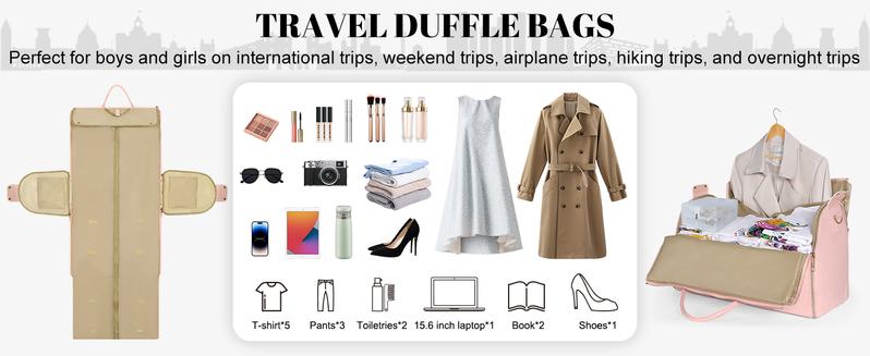 Garment Travel Duffle Bag Large 2-in-1 Convertible Carry-on Luggage for Men & Women with Hanging Suits Dresses & Clothes Shoe Compartment Weekender Tote Combo Duffel Brown Leatherette
