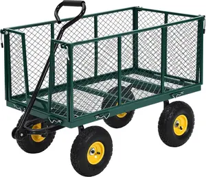 1100Lbs Steel Garden Cart, Heavy Duty Utility Wagon with Removable Sides, 180° Rotating Anti-Slip Handle,10in All Terrain Wheels,Green