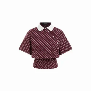 Cider Cotton-blend Striped Short Sleeve Blouse With Ruched Hem