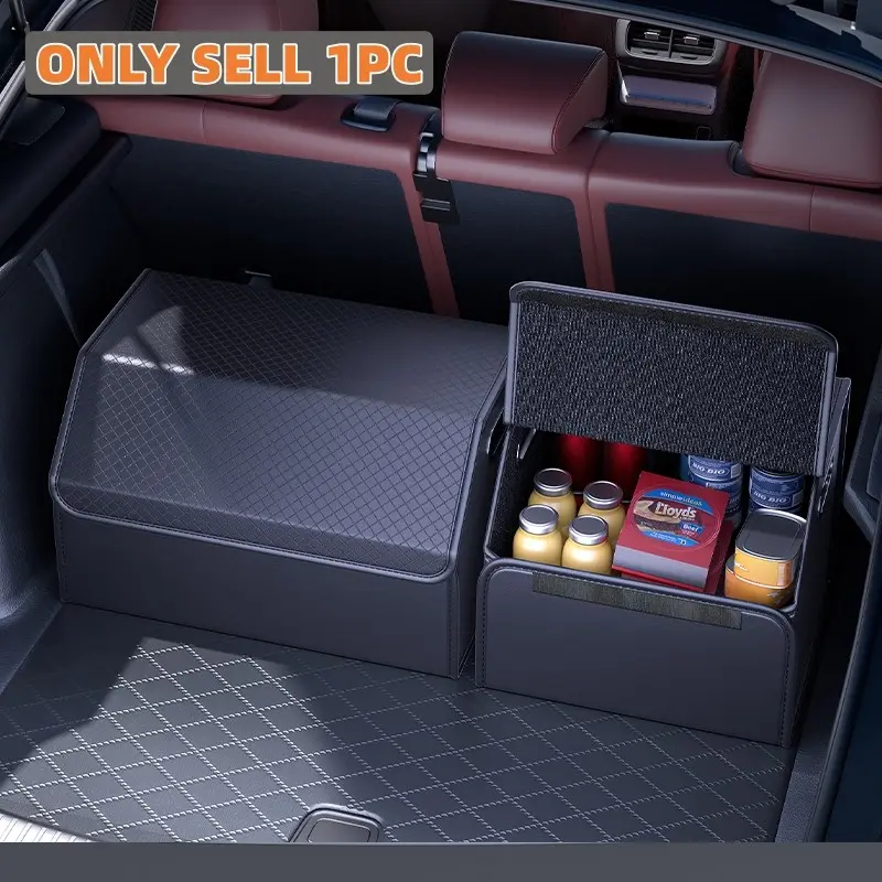 PU Leather Car Trunk Organizer with Lid - Foldable & Collapsible Cargo Storage Box for SUV, Car & MPV - Multi-Compartment Boot Organizer - Car Storage Organizers - Car Organizers And Storage - OOLEATHER