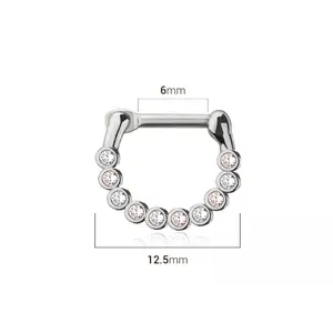 Pink and Clear Multi CZ Crystal Lined Septum Clicker Ring - 316L Stainless Steel