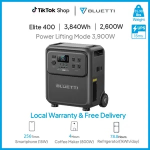 BLUETTI Elite 400 Power Station 3840Wh，2600W Fast Charging AC Solar Backup Smart Control TurboBoost HyperWatt UltraCell PowerArmor