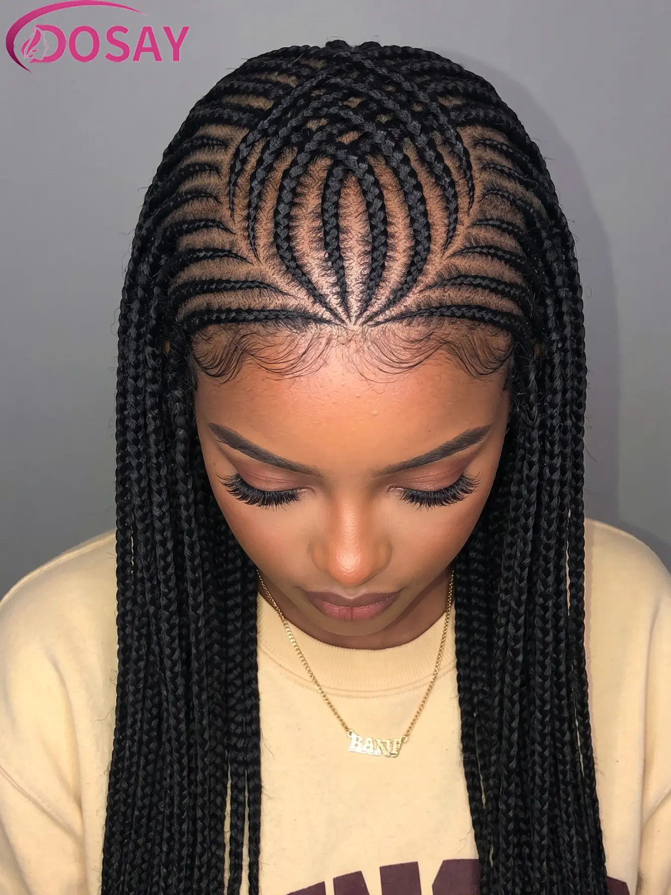 36" Long Straight Back Cornrow Knotless Box Braided Wig Natural Black With Baby Hair Handmade Braids Wigs For Black Women Fulani Synthetic Full Lace Front Braided Wigs With Baby Hair Goddess Braiding Hair Wigs Beginner-friendly Braided Hair Wig
