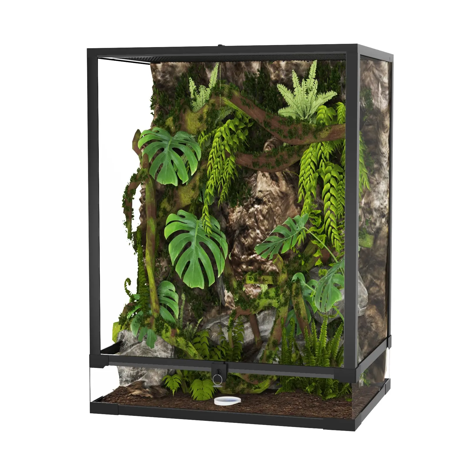 45 Gallon Tall Glass Terrarium for Reptiles, 61x46x61cm, Top Ventilation and Double Hinged Door, Escape-Proof Design for Lizards, Snakes and Amphibians