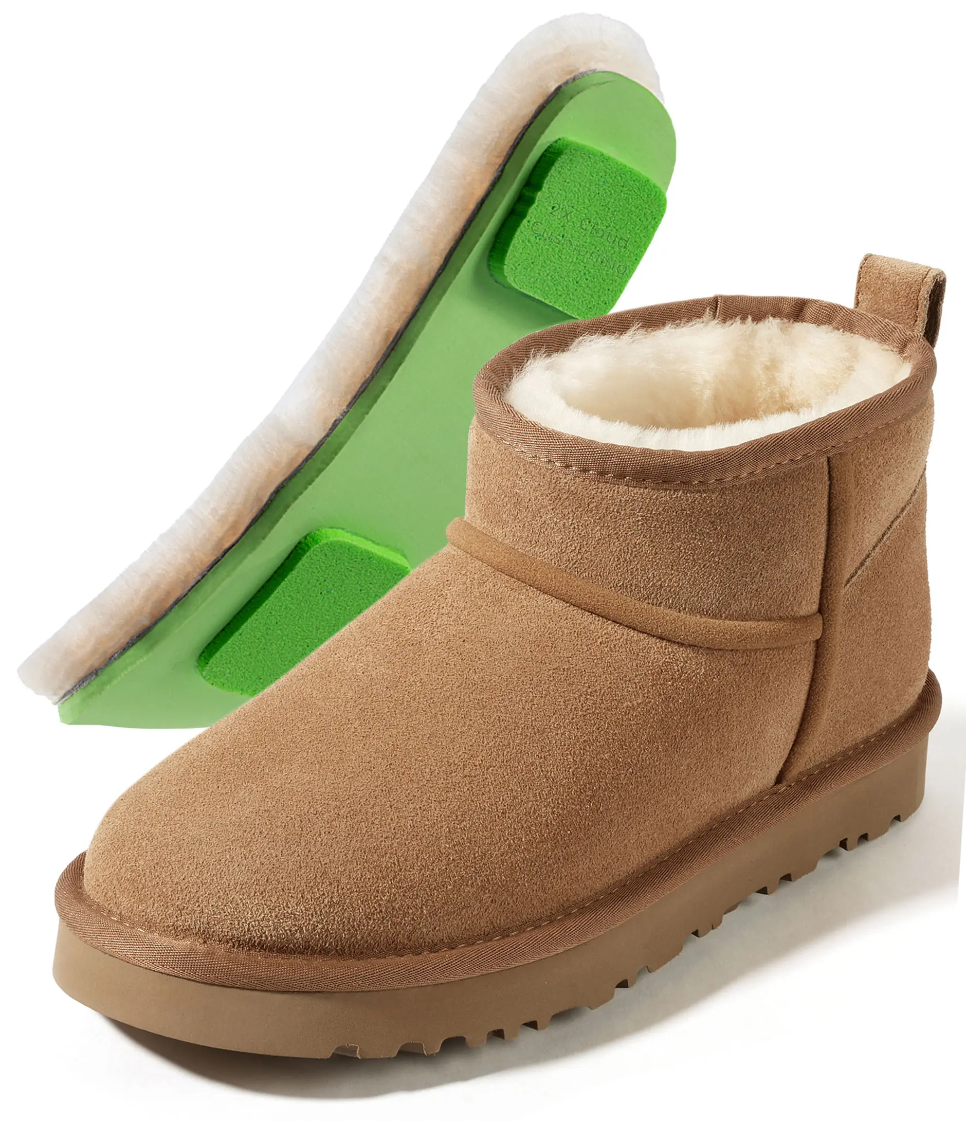 100% Australian Sheepskin Women Ultra Mini Boots Ankle Boots Shearling Booties Waterproof Non-Slip Tread Fuzzy Lined Winter Boot