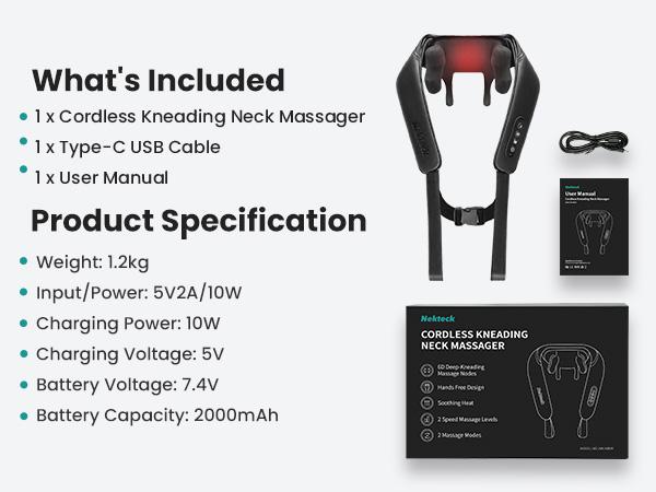 Wireless Neck Massager with Heat, Nekteck 6D Cordless Shiatsu Neck and Back Massager, for Pain Relief Deep Tissue, Ideal Gift for Men and Women