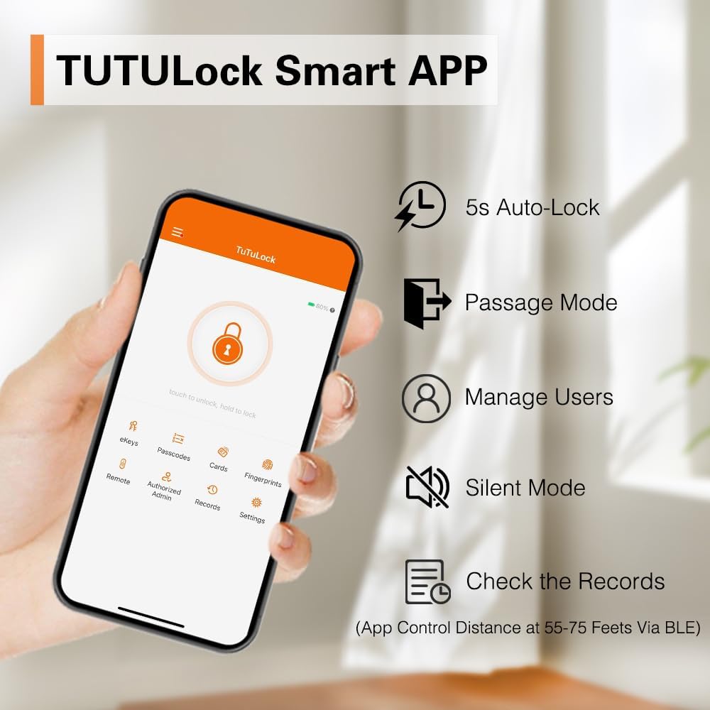 [Father's Day Gift]Smart Fingerprint Door Lock with App Control, 1 Count Keyless Entry Lock with Keypad Handle, Digital Electric Biometric Smart Door Lock for Bedroom, Keyless Entry Door Handle - Spring Glow Up