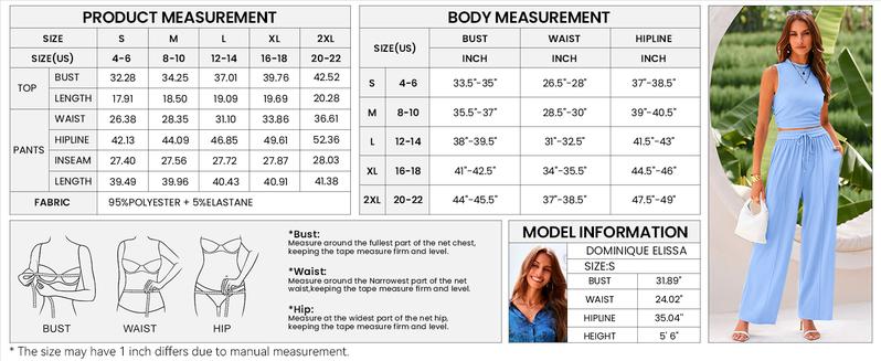 BTFBM Women's Summer 2-Piece Outfits - Ribbed Knit Crew Neck Sleeveless Cropped Top & Wide Leg Pants Lounge Set #Outdoorfun