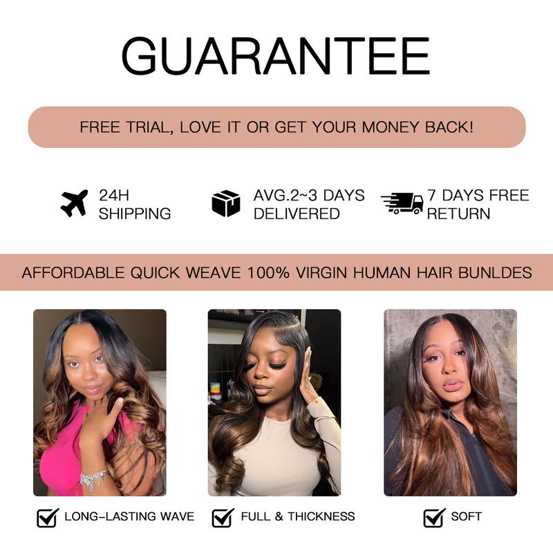 [Wequeen] Pre Colored Highlight Body Wave Human Hair Bundles Brazilian Quick Weave Budget Friendly Viral Hair Bundles Valentine Gifts