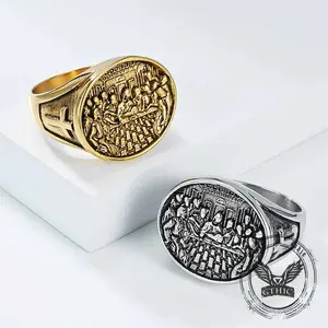 GTHIC Vintage Last Supper Cross Stainless Steel Ring Classic Religious Jewelry for Men Women Daily or Party Wear