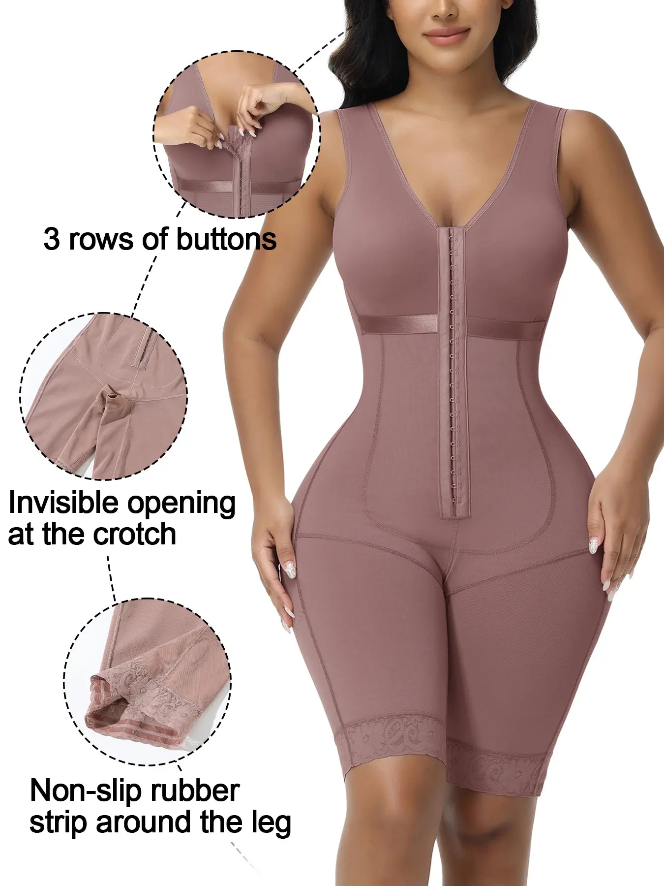 Women's Compression Body Shaping Bodysuit Underwear, Slimming One-Piece Shapewear with Butt Lifter & Waist Cincher, 3-Row Hook Closure, 3 Colors, Casual Minimalist for All Seasons