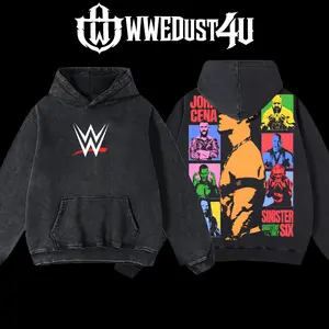 WWEDust4U Retro Vintage Limited Edition John Cena x Sinister Six Hoodie 100% Cotton Blend Pre-washed for Softness Classic Menswear Oversized Fit