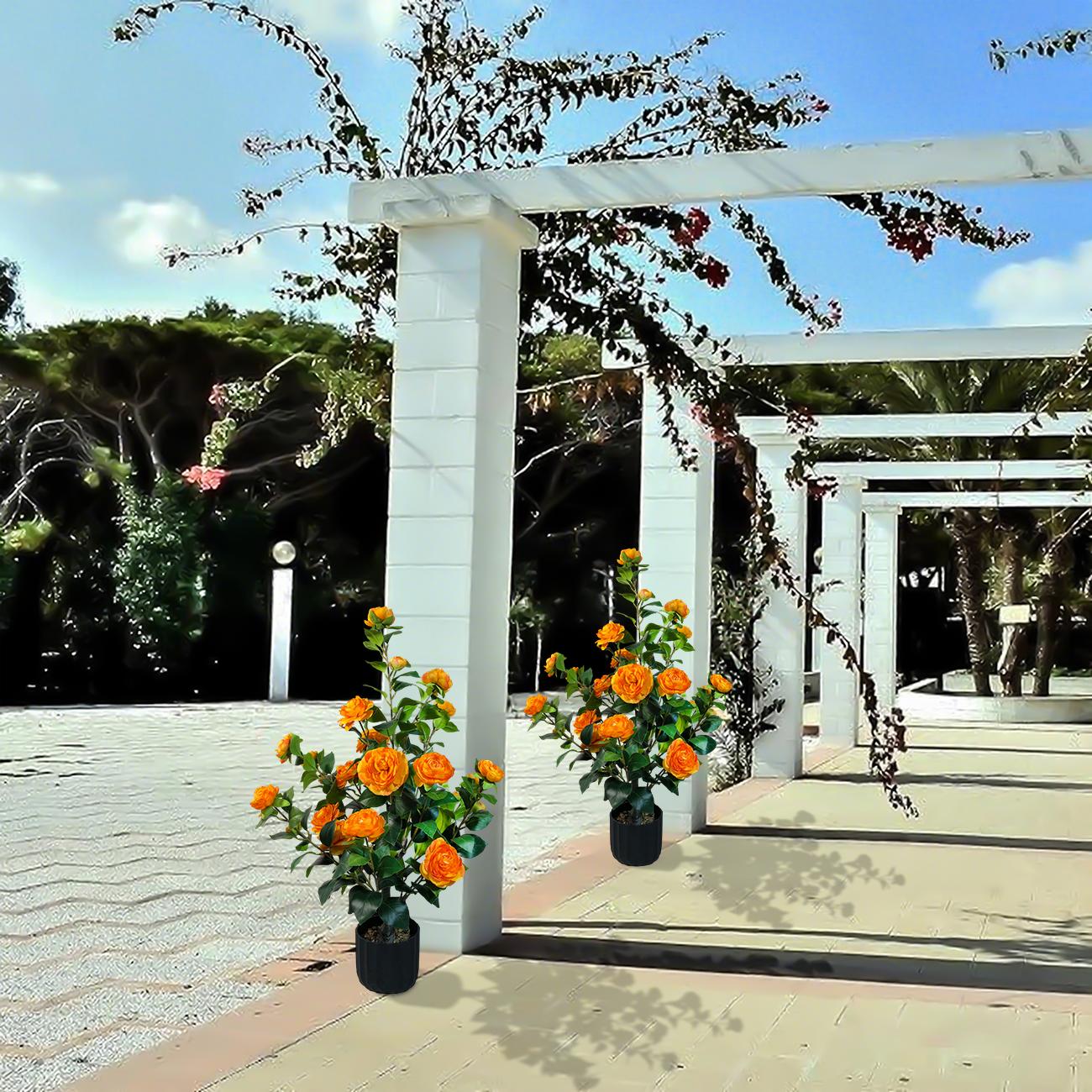 2 Pcs 3ft Artificial Camellia Trees with 24 Realistic Flowers 188 Leaves Decorative Pebbles and Planter for Indoor Home Office Outdoor Courtyard Decor