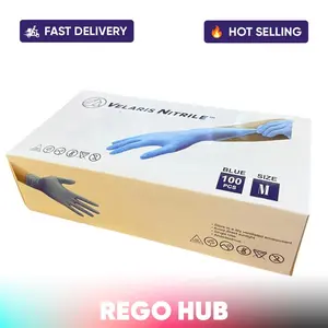 Anti-Slip Nitrile Disposable Gloves – Blue, Powder-Free, Puncture Resistant, 100pcs (M)