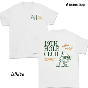 19th Hole Club Golf Shirt For Men For Women, Trendy Gift Cigar Golf Graphic, Play Hard Fun Design, Cotton Menswear Apparel