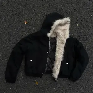 Trendy  Streetwear Harajuku Retro Fur Collar Bomber Jacket Men Hip-hop Loose Casual Warm Coat Women Can be used with raincoat