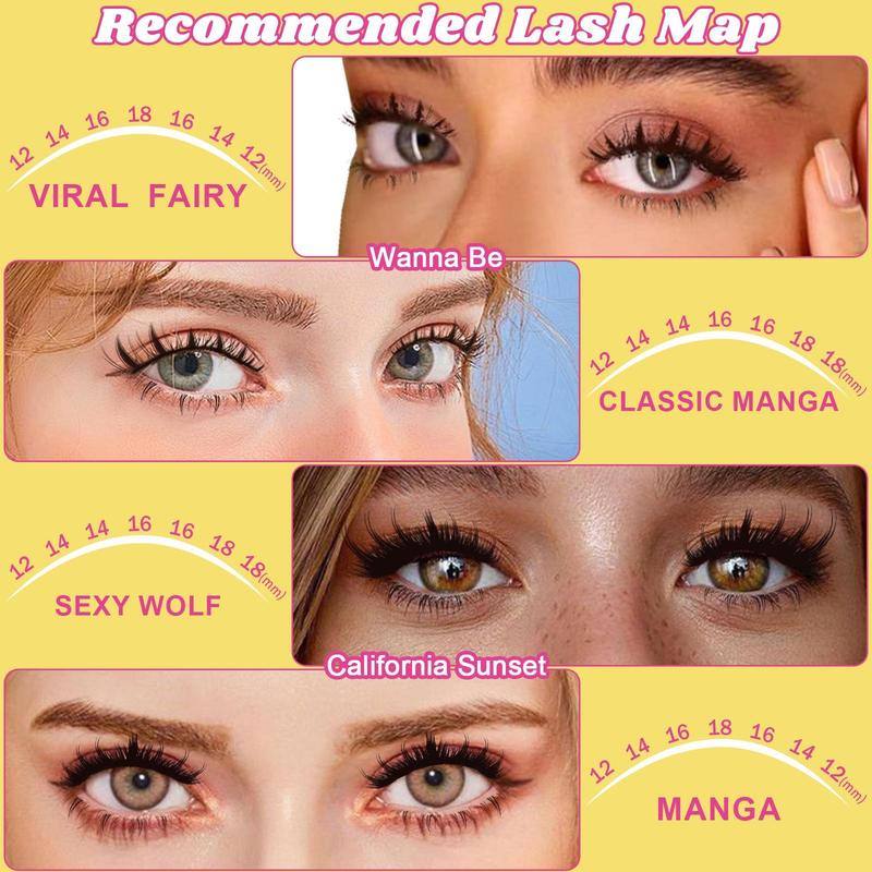 Fowendia Short Manga Lashes, California Sunset Short, Wanna Be Short | Cluster C/D Curl  Extension Kit | 8-14mm Lash Clusters with Bond, Seal, Remover - Ultra-Thin Transparent Bands |  Magic Anime False Eyelash Extension Kit dealsforyoudays