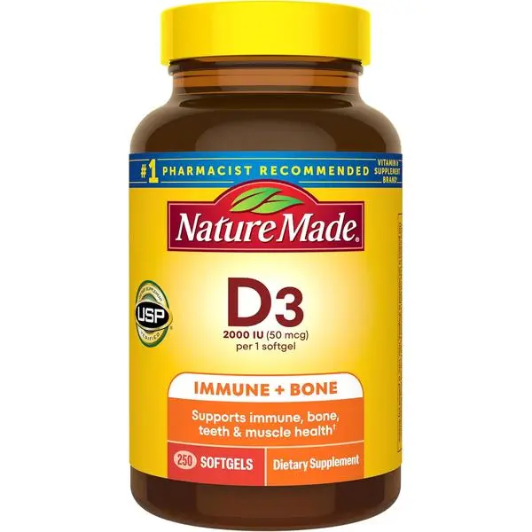 Nature Made Vitamin D3 2000 IU (50 mcg), 250 Vitamin D Softgels