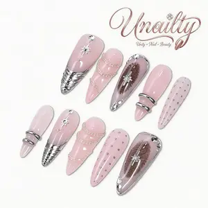 Unailty | Celestial Pink | Professional Salon-Quality Handmade Press-On Nails | High-Strength & Durable | Reusable