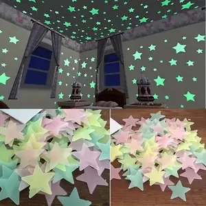 100Pcs classic luminous dim star wall sticker, reused luminous fluorescent sticker, matte surface, self-adhesive plastic decoration, for fantasy-themed rooms, multi-sided installation