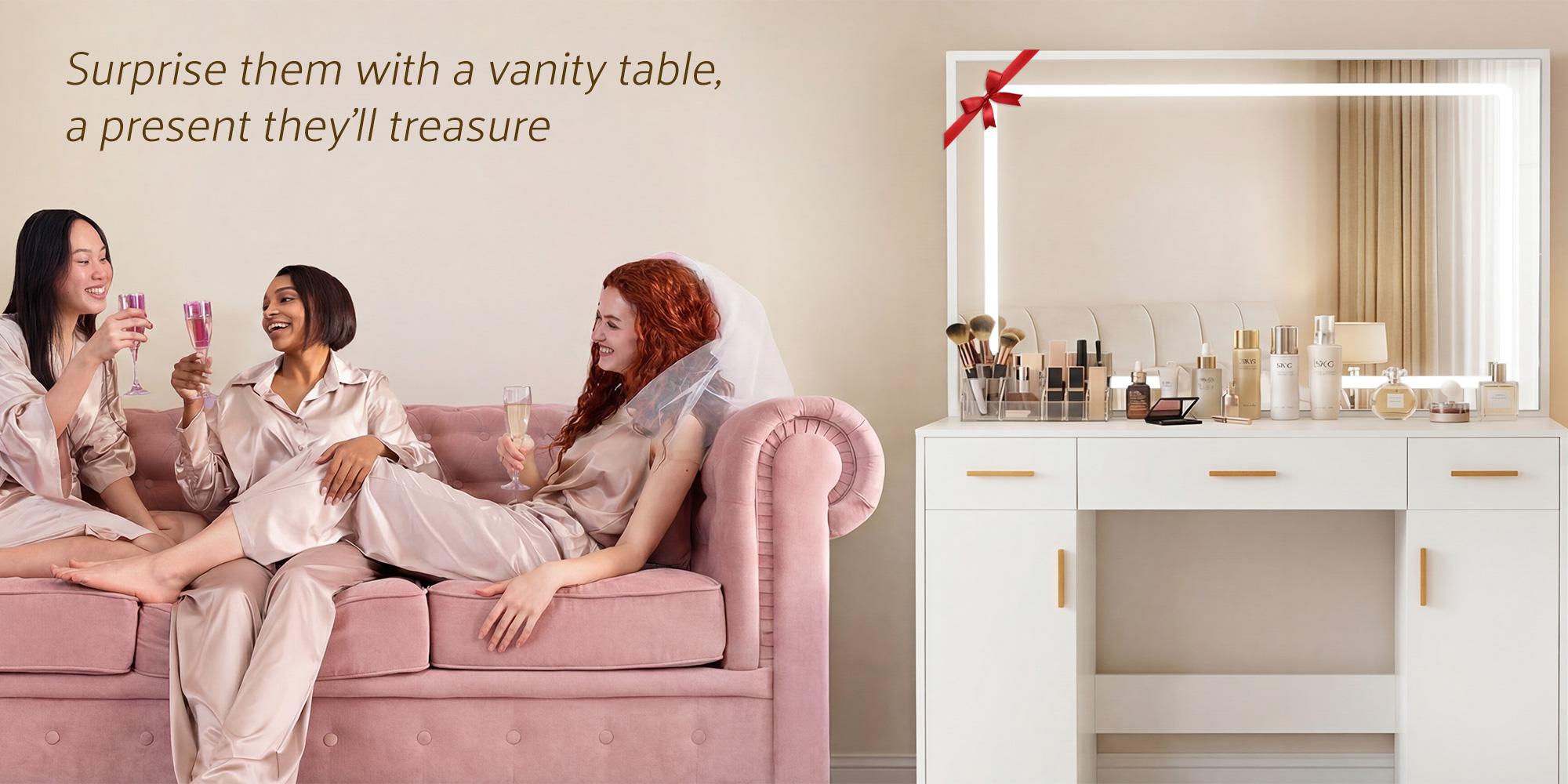 Mirror Makeup Vanity with Light Strip – Stylish & Functional Dressing Table for Modern Living