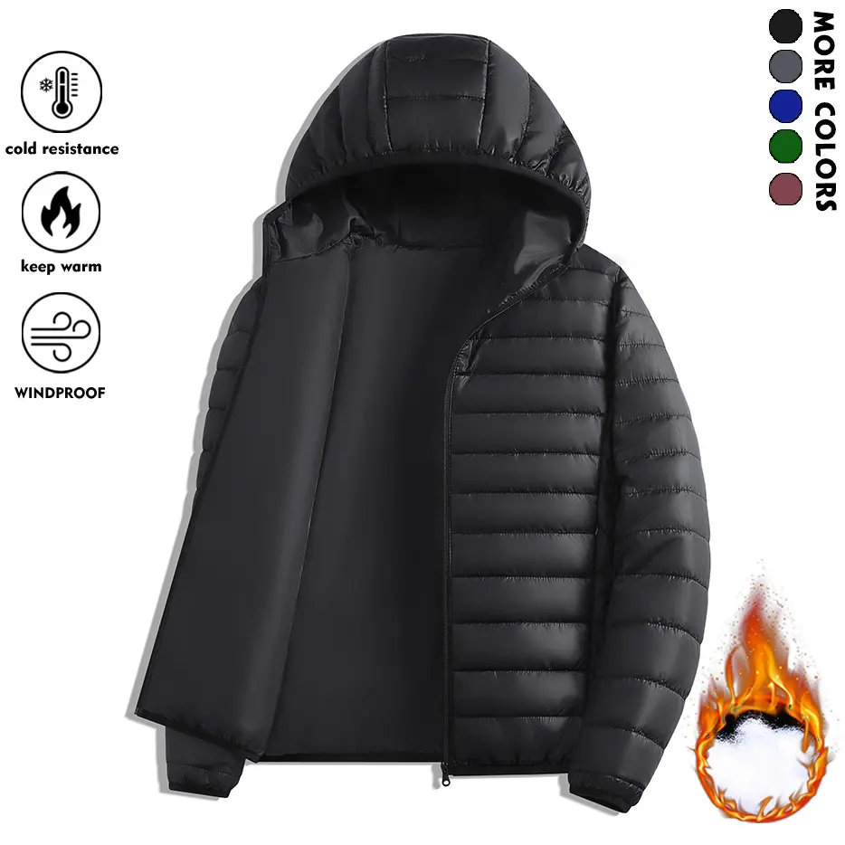 Men's thick warm jacket, winter zipper closure hooded coat, non-stretch cold-resistant outerwear, hand washable formal and casual men's clothing, polyester fill men's fashion design Menswear Tops