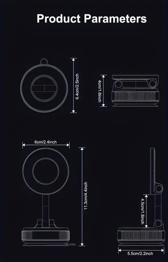 Magnetic Car Phone Holder - 360° Rotation & Folding, Equipped with Vacuum Suction Cup, Suitable for Car, Gym, Office & Driving Use Foldable Smartphone