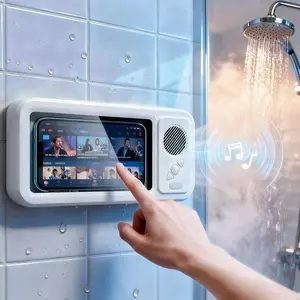 Bathroom shower waterproof phone holder Bluetooth speaker 360°Rotation touch screen mobile phone box watch movie listening music