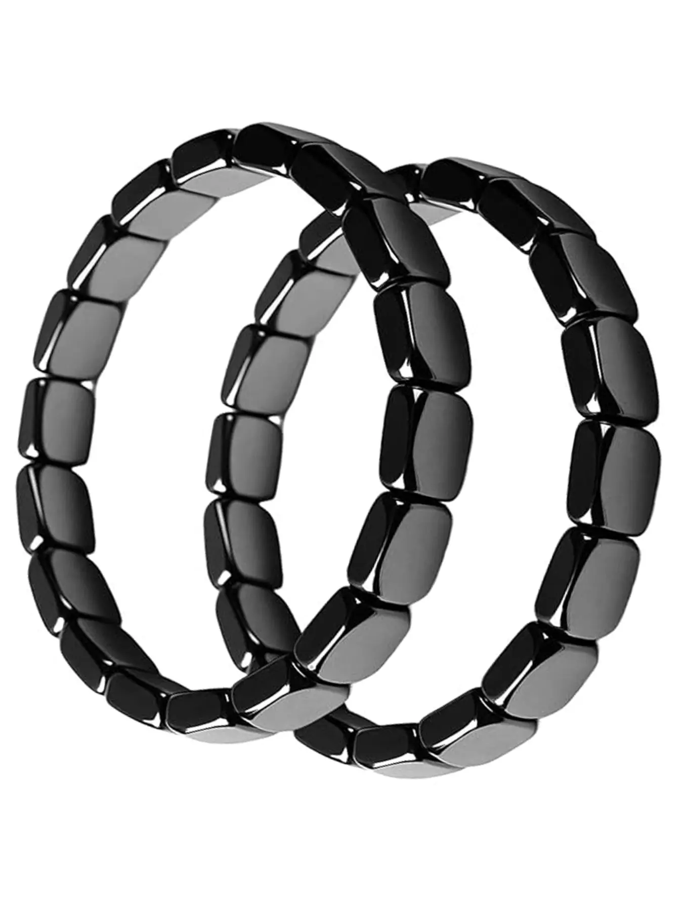 Natural Hematite Bracelet for Men, Lucky Stone Bead Chain, Beaded Bracelet Set, Valentine's Gift, Elastic Bracelet Set of 2, All Seasons Jewelry, Bead Bracelets