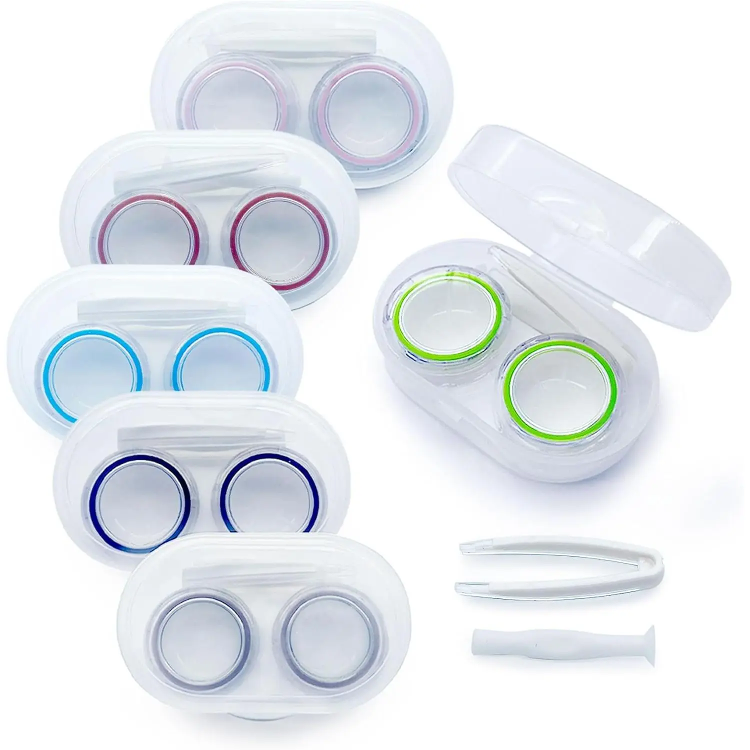 6-Pack Contact Lens Case Kit with Tool Set, Leak-proof and Transparent Eye Care Accessory for Travel/Office Storage, Plastic, Compact, Versatile Storage, Lens Storage