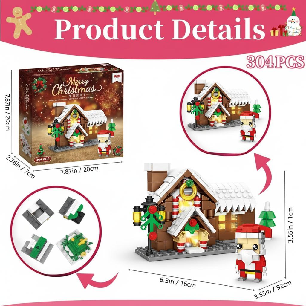 304PCS Christmas Building Blocks Set with Santa Tree & Festive House DIY Construction Toy for Kids Engaging Holiday Fun Educational Play Safe Fun