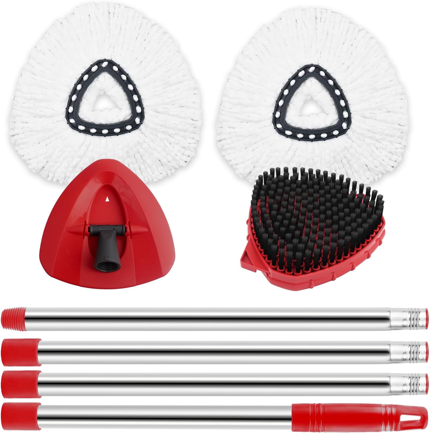 Spin Mop Head Replacement & Shower Floor Scrubber for O Cedar 1-Tank System Microfiber Mop Heads Easy Cleaning Floor Head Mop Set with 4 Refills 30-58in Handle for Wood Tile Laminate Marble