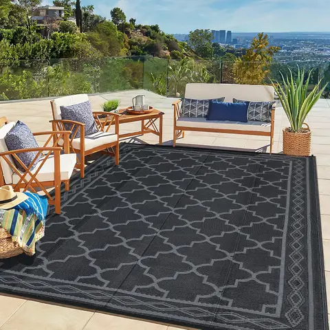 Gaomon Foldable Outdoor Rug - Reversible Patio Rugs, Waterproof & Drain Plastic Straw, RV-Ready Portable, Compact Size Carpet for Patio/Deck, Porch