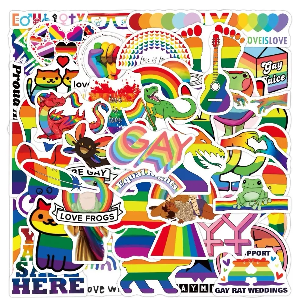 EQUALITY 50pcs LGBTQ+ Rainbow Stickers - Colorful Stickers for Laptops, Luggage, and Notebook Decoration - Unique Designs for Individuality & Pride Month