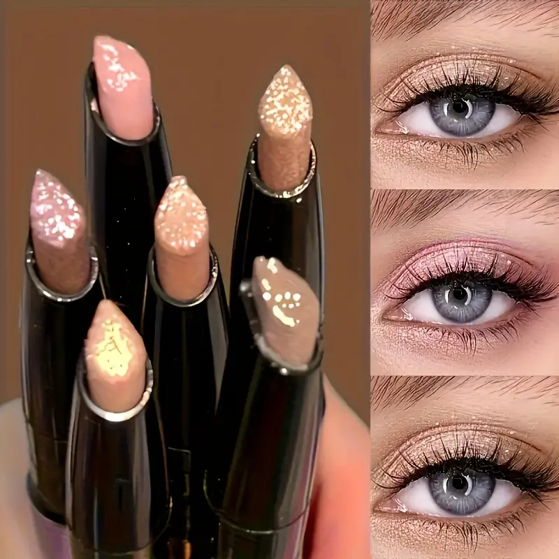 6-PIECE SHIMMER SHADOW STICKS Golden+Rainbow Colors | Waterproof & Crease-Proof | 1-Swipe Carnival Glam | Perfect for Mardi Gras & Teens! #EasyEyeGlam Cosmetic eyeshadow！