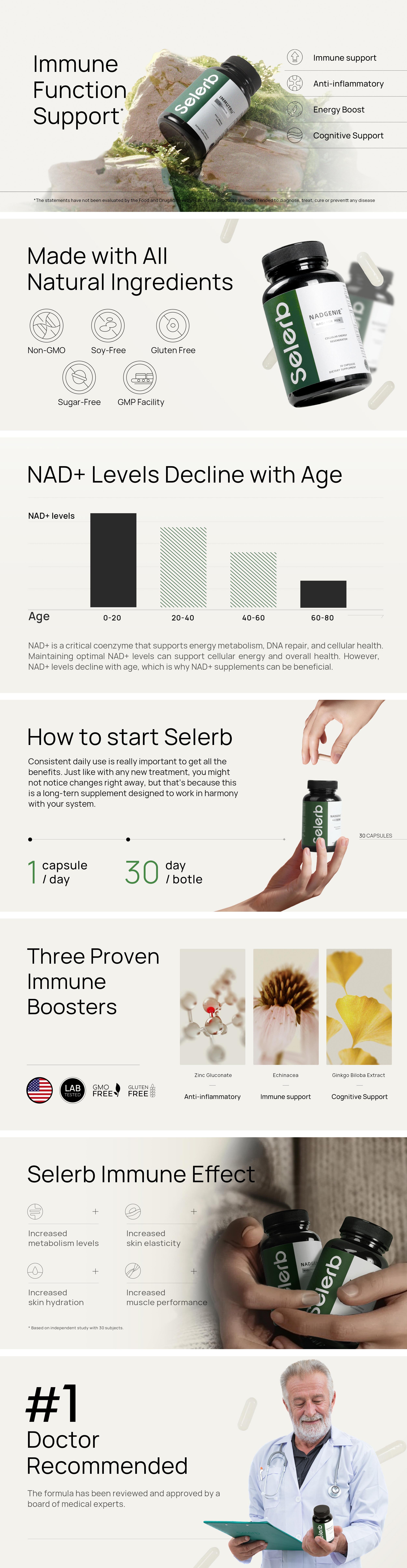 Selerb Immune Support with Echinacea, Zinc & Ginkgo Biloba Extract - 30 Capsules, Dietary Wellness - GMO-Free, Edible for Natural Immune Support