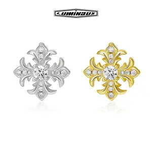 [LUMI18] Chunky S925 Sterling Silver Iris Cross Stud Earrings for Men Women, A pair