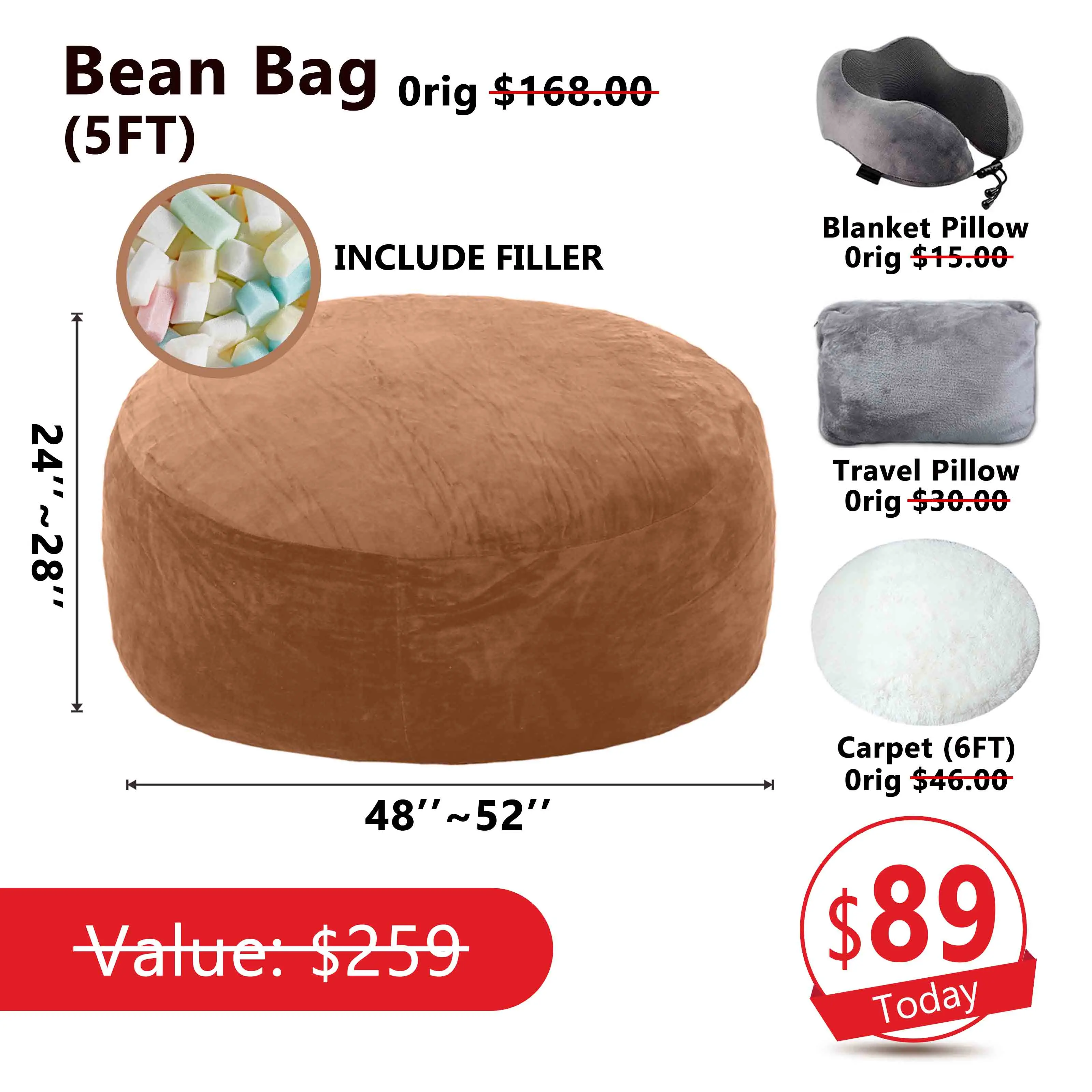 5FT Brown (Include Filler U-pillow Blanket Carpet)