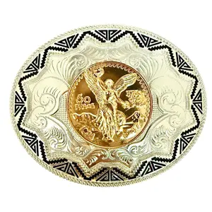 WMG Western Cowboy Belt Buckle for Men – Gold Stallion Metal Rodeo Buckle 4x3 for Jeans & Gift Accessory
