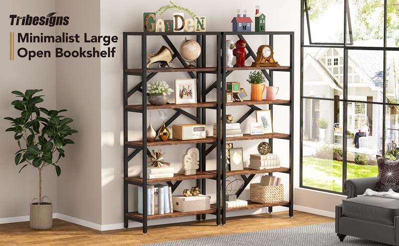 Tribesigns 71 Inch Industrial Bookshelf, 6 Shelf Etagere Bookcase, Free Standing Open Book Shelves Storage Display Shelf - Wood Shelving Units Organizer Rack for Bedroom, Home Office, Living Room, Study Room