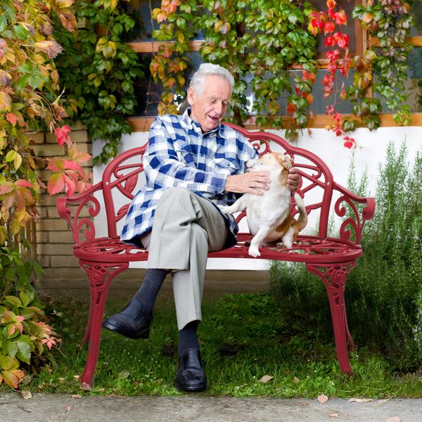 Outdoor Cast Aluminum Patio Bench for Garden Porch Antique Rose Vintage Style Weather Resistant Durable Red Finish