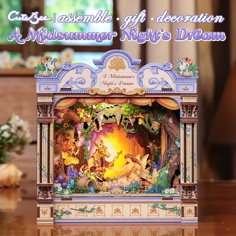 CUTEBEE DIY 3D Wooden Miniature House Puzzle - A Midsummer Night's Dream Enchanted Forest Book Nook Shelf Insert, Desktop Decor, Room Decor, Shakespeare Gift for Adults【AF】