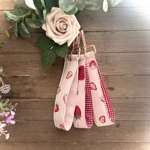 Strawberry Cozy Key Fob lanyards | Key Chain Wrist Strap with Floral Patterns and Secure Rose Gold Metal Hooks | 8 inches