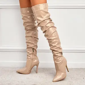 2025 Autumn And Winter Hot High Heel Long Boots Tube Folded Stacked Over-knee  Women Girl