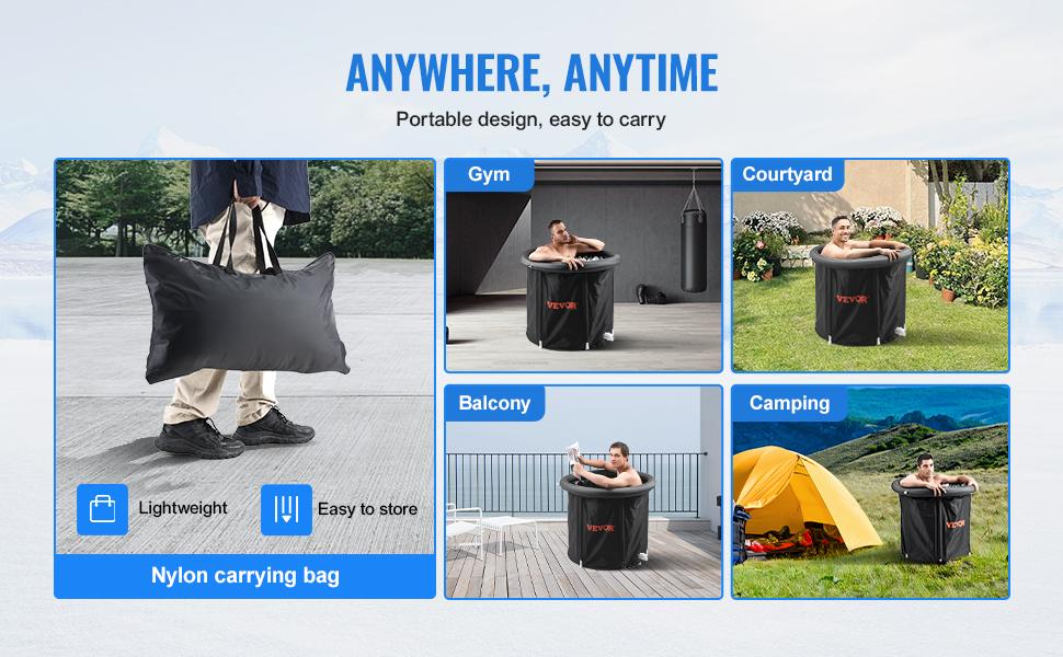 VEVOR Ice Bath Tub,  Cold Water Therapy Plunge Tub for Athletes, Portable Outdoor Ice Barrel Plunge Pool for Recovery, Max. 98 Gal Inflatable Folding Bathtub with Cover, Home Ice Pod for Adult