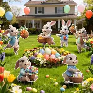 6 PCS Outdoor Easter Bunny Decorations Bunny Eggs Yard Signs with Stakes Waterproof Lawn Signs