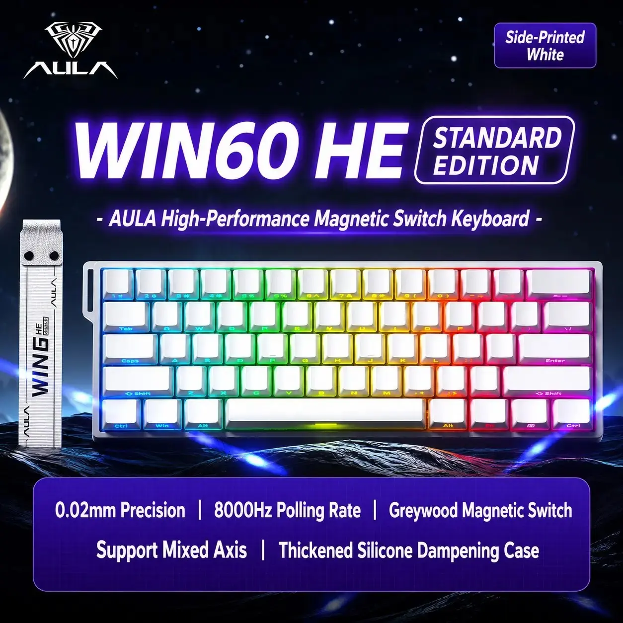 AULA WIN60 HE mini keyboard, PC Gaming Keyboard, 61-key wired connection, plug and play, cool RGB lighting effect, magnetic axis hot plug, specially designed for e-sports games, quick trigger response, suitable for notebook/computer equipment connection.