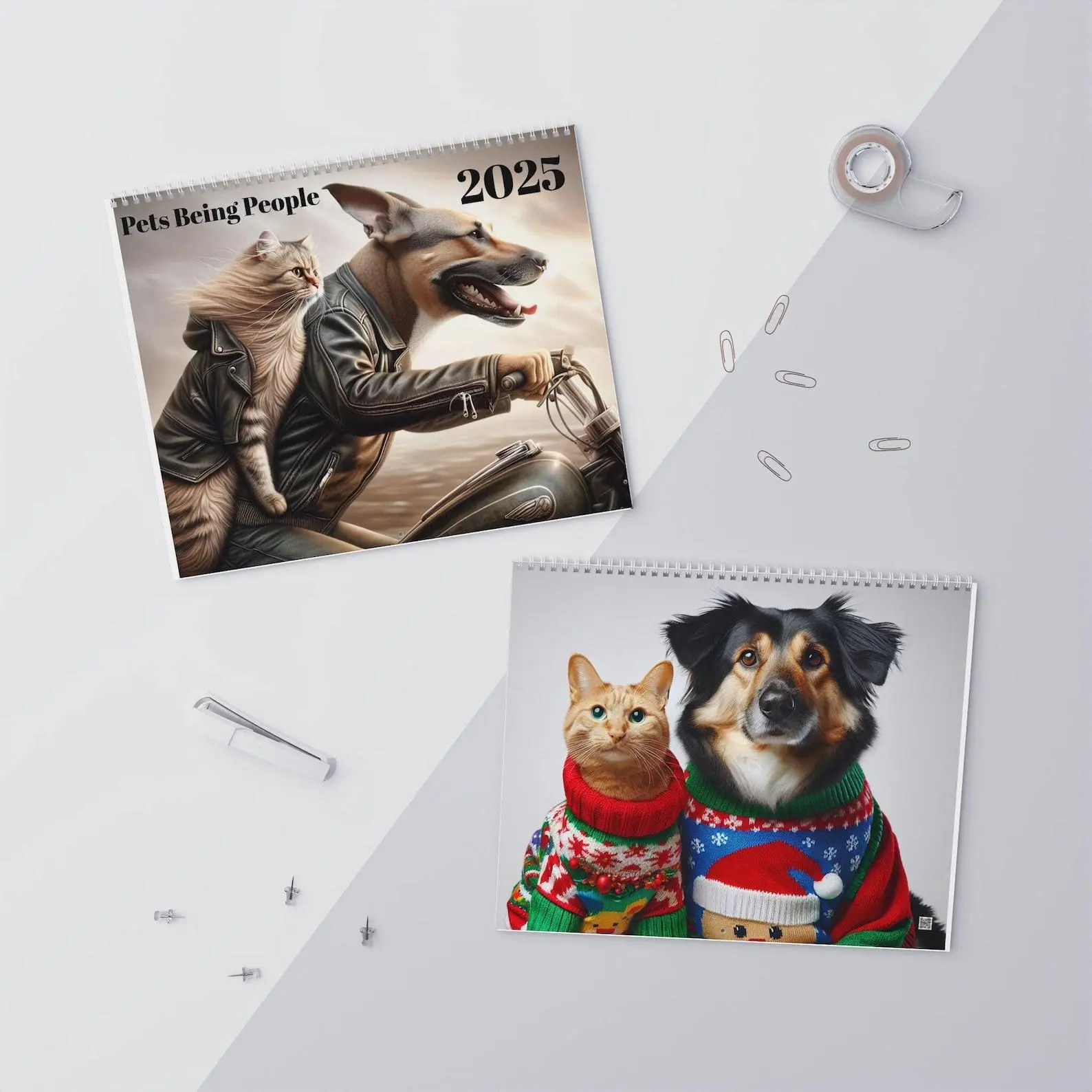 Funny Pets Being People Wall Calendar, Pets Lover Gift, Dog Cat Funny Pet Art, 2025 Calendar, Christmas Gift, Animal Lover Gift, pet lover